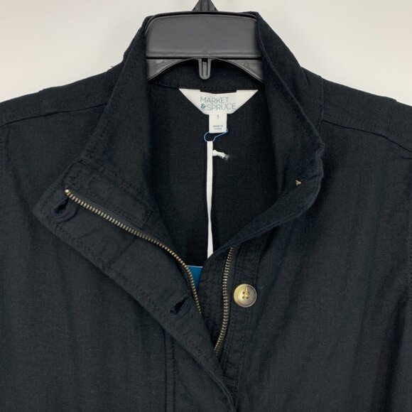 Market & Spruce Jacket Cara Black Linen Blend Button Zip - Picture 3 of 12